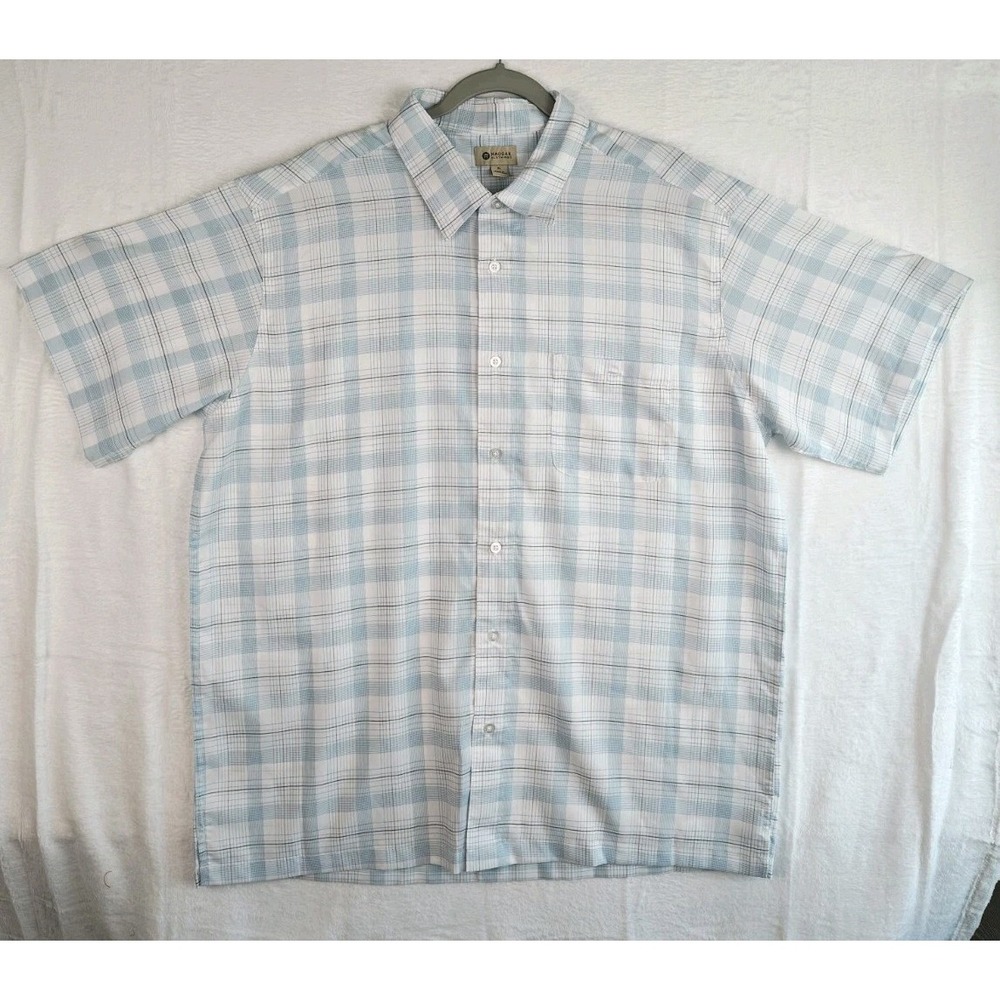 Haggar Men's XL Plaid Short Sleeve Button Up Shirt Blue White 100% Polyester - Picture 2 of 7